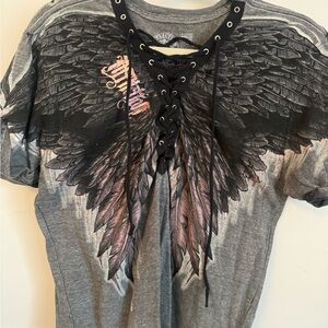 Affliction Charcoal Lace-Up Graphic Tee